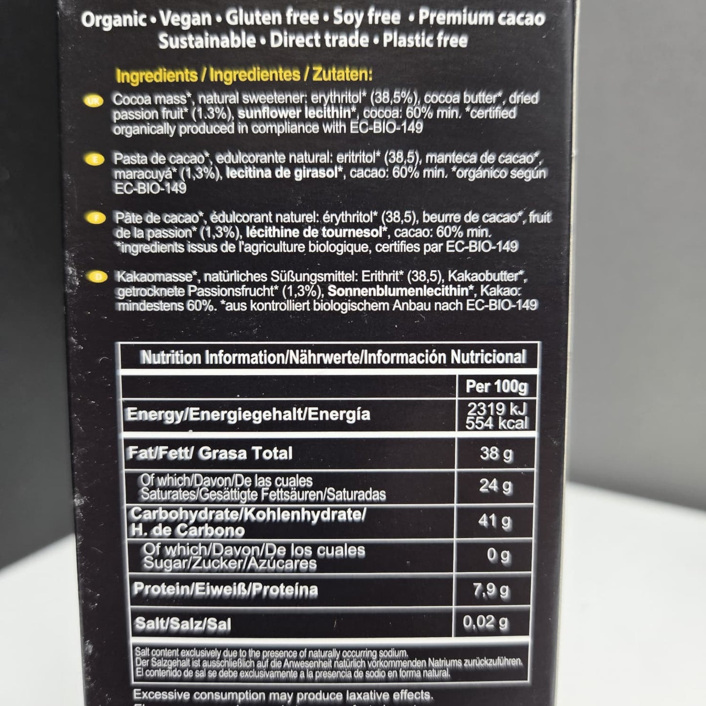 PACCARI | Zuckerfreie Bio Schokolade Maracuja | Ecuador | 60% Kakao