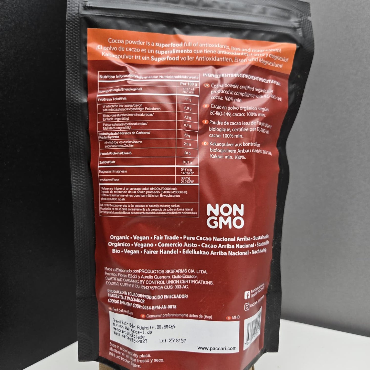 PACCARI | Rohes Bio Kakaopulver | 100% Kakao | Ecuador