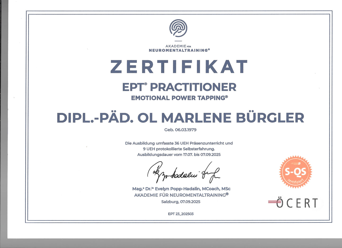 Neuro-Mental-Training EPT-Technik (Emotional Power Tapping) mit Marlene